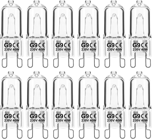 Jaenmsa G9 Halogen Light Bulbs, G9 40W Halogen Bulbs,12 Pack [Energy Class G]