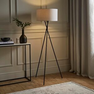 Modern Gloss Black Metal Tripod Floor Lamp