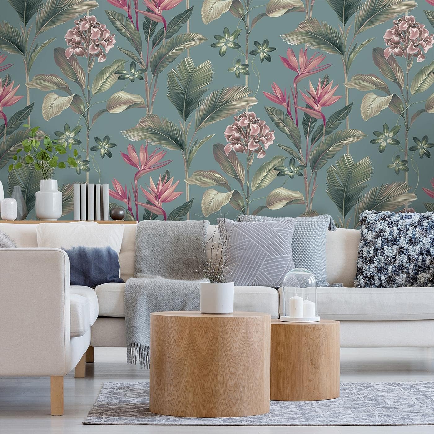 Oliana Teal Tropical Floral Wallpaper